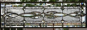 Stained Glass Transom window HANGING PANEL 32 X 10 5/8 incl hooks attached - Picture 1 of 4
