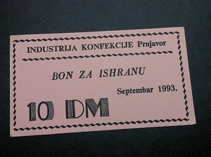 LOCAL NOTE BOSNIA - Garment Industry Prnjavor - 10 Deutsch Mark 1993 - STAMP  - Bild 1 von 2
