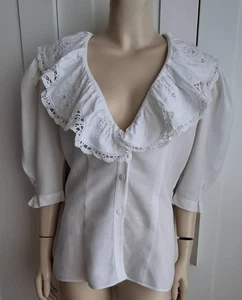 Edwardian Style Blouse Handmade Ivory Cotton / Linen Blend Approx UK Size M/L - Picture 1 of 24