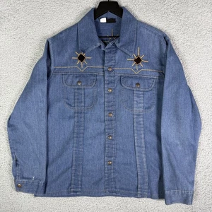 Vintage Sears Men's Denim Shirt Size Large 80's Chain Stitched Western Snap - Picture 1 of 11
