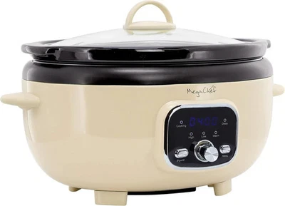 MegaChef 6.9 Quart Oval Electric Digital Slow Cooker in Cream with Black Pot - Image 1 of 4