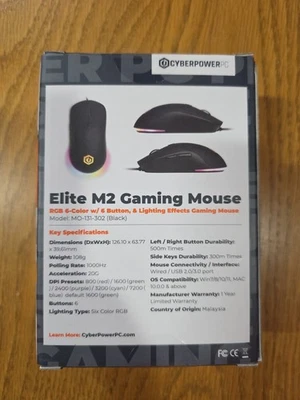 Cyberpower PC Elite M2 RGB Wired Mouse NIB New in Box Sealed Unopened - Image 1 of 3