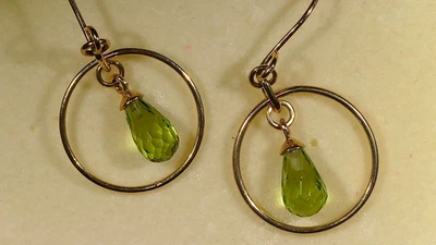 10K Yellow Gold Genuine 0.86 ctw Briolette Peridot Dangle Fishhook Earrings - Image 1 of 4