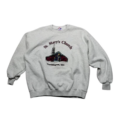Sudadera De Colección Iglesia de Santa María Para Hombres 2XL Gris Jerzees Worthington MN 90s Foto 1 de 4