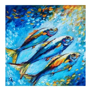 original oil painting Sardine Fish impasto artwork Water Animals wall art 8*8 in - Picture 1 of 13