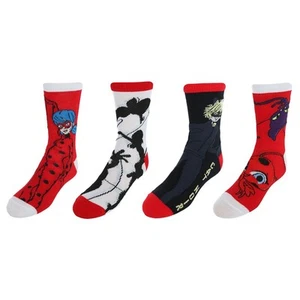 Textiel Trade Kid's Disney Miraculous Ladybug and Cat Noir Crew Socks (4 Pack) - Picture 1 of 11
