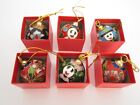 6 Cloisonne Mini Christmas Ball Ornaments 1.5" Panda, Snowman, Flowers