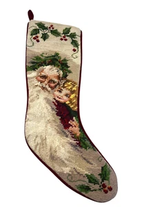 Vintage Nadelspitze Weihnachtsstrumpf Weihnachtsmann Santa Father Christmas 21" - Bild 1 von 6