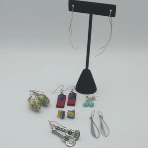 Lot 7 Pair Earrings Sterling Silver Dichroic Glass Gemstones Dangles & Stud - Picture 1 of 16