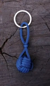 Navy Blue Nautical Monkey's fist knot Keychain, Key Fob, Marine Rope Keyring - Picture 1 of 9