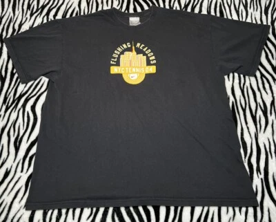 耐克网球衬衫男式 XXL 码黑色纽约复古短袖 2004 小孔 — 第 1/4 张图片