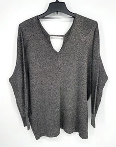 Lane Bryant Damen Gr. 22/24 schwarz silber Pullover hinten offen Strick metallic - Bild 1 von 10