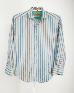 Robert Graham Shirt Men's Large Blue Striped Flip Cuff - Picture 1 of 12