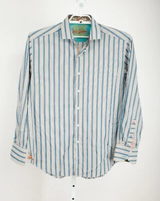Robert Graham Shirt Men's Large Blue Striped Flip Cuff - Image 1 of 4
