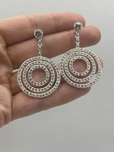 Cristalina Silver Plated Crystal Concentric Circles Hoop Drop Party Earrings NEW - Picture 1 of 6