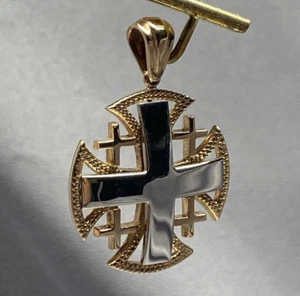 9k Rose & White Gold Silver Jerusalem Cross Pendant Necklace - Picture 1 of 5