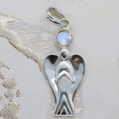 Angelo Rimorchio Vero Argento 925 Arcobaleno Luna Amuleto Custode 5g Grande - Immagine 1 di 4