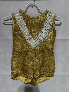 Vintage 60s Gold Sequin Majorette Leotard Batton Twirler Costume Uniform Pagent - Picture 1 of 2
