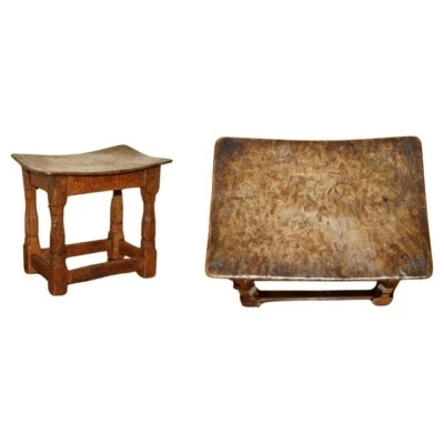 ORIGINAL 1930'S BURR OAK ROBERT MOUSEMAN THOMPSON STOOL WITH PERIOD CURVED TOP - Image 1 of 4