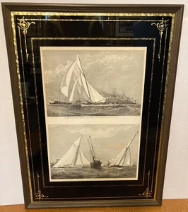 America's Cup 1887 First & Second Day Race J.O. Davidson Radierung Druck gerahmt - Bild 1 von 20