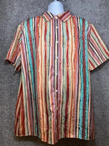 Ouku Men's 2XL Button Up Shirt Chest Pocket Striped Polyester Camp Lightweight - Picture 1 of 10