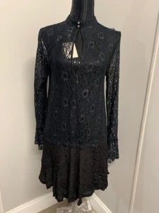 New Free People Dress Long Sleeve Black L Women's Was $128 A33 - Picture 1 of 6