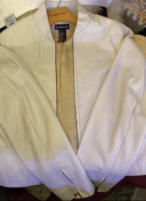 Jaqueta de motociclista Bebe couro genuíno branca tamanho M - Imagem 1 de 4