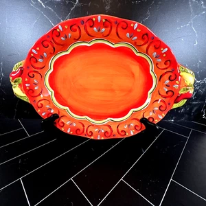Plato para servir Pier 1 One Imports Pasilla loza pimientos naranja 16,5" - Imagen 1 de 4