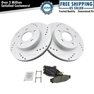 Rear Posi Ceramic Disc Brake Pad & Performance Drilled Slotted Coated Rotors New - Picture 1 of 4