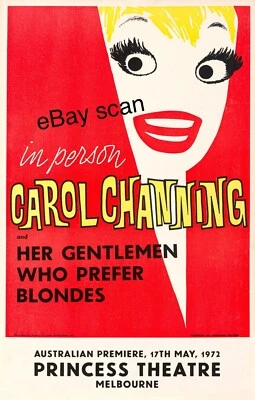 CAROL CHANNING Poster AUSTRALIAN PREMIERE, HER GENTLEMEN WHO PREFER BLONDES 1972 - Image 1 of 2