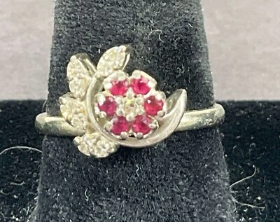 Jabel 18K White Gold, Diamond, & Ruby Ring | Vintage Luxury, Size 6.5 - Image 1 of 4