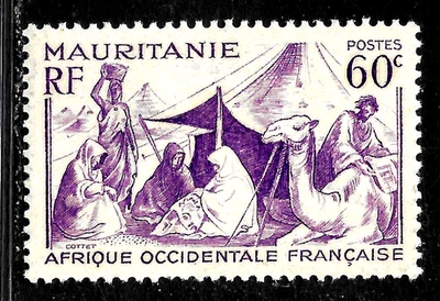 HICK GIRL-OLD MINT  FRENCH-MAURITANIA SC#90  FAMILY BEFORE TENT        X6284 - Image 1 of 2