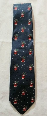 Brooks Brothers 领带男式均码蓝色丝绸圣诞老人圣诞假期美国制造 — 第 1/4 张图片