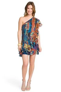 Catherine Malandrino Tempest ein Schulter asymmetrisch Kristall Seide Kleid 0 US - Bild 1 von 12