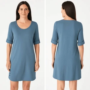 J. Jill Perfect Pima Blue Cotton Tunic Dress Small Roll Sleeve Casual Travel - Picture 1 of 10
