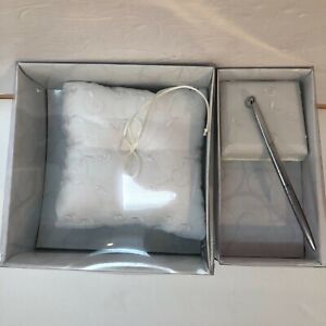 Wedding white pillow for ring bearer and silver pen for signing guest book
