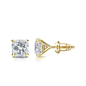 14k Yellow Gold Cushion Diamond Simulant Stud Earrings (1/4-2ct,AAA Quality) - Picture 1 of 1