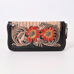 Floral Design Clutch Wallet Purse Leather Handbag Wallet Women Card Slots Pocket