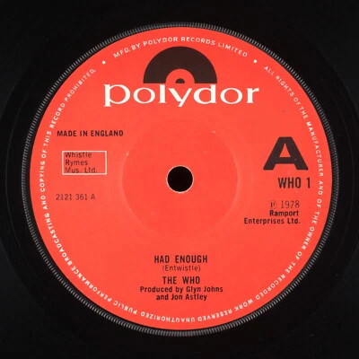 THE WHO - Had Enough - 1978 UK SP 45 tours - Photo 1/2
