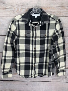 Old Navy Flannel Youth S Regular Fit Blck Cream Check Plaid Button Up Shirt  - Picture 1 of 4