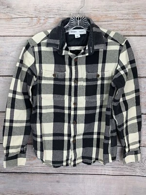 Old Navy Flannel Youth S Regular Fit Blck Cream Check Plaid Button Up Shirt  - Image 1 of 4