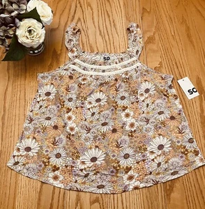 NEW Womens Large Floral Top Good for Life Tank Top Beige Floral Summer Shirt - Picture 1 of 7