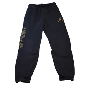 Jordan Sweatpants Boys Black Gold Size Large Fleece Jogger Pants Snap Pockets - Picture 1 of 8