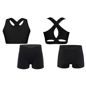 Kids Girls Outfits Workout Set Bottoms Suit Vest Swimsuit With Shorts Crop Top - Picture 1 of 13