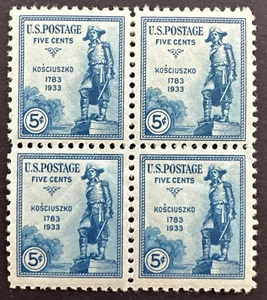 US 1933 Scott # 734 Block of 4 MH OG General Tadeusz Kosciuszko Polish Soldier - Picture 1 of 2