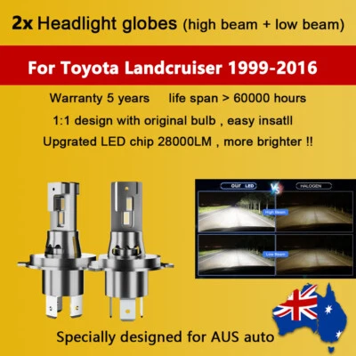 2X 1:1 Headlight Globes For Toyota Landcruiser 70 Series 2005 2006 High Low Beam - image 1 of 4