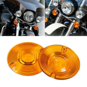 2X Gelb Blinker Gläser Linse Blinkereinsätze Für Harley Touring Road King Glide - Picture 1 of 6