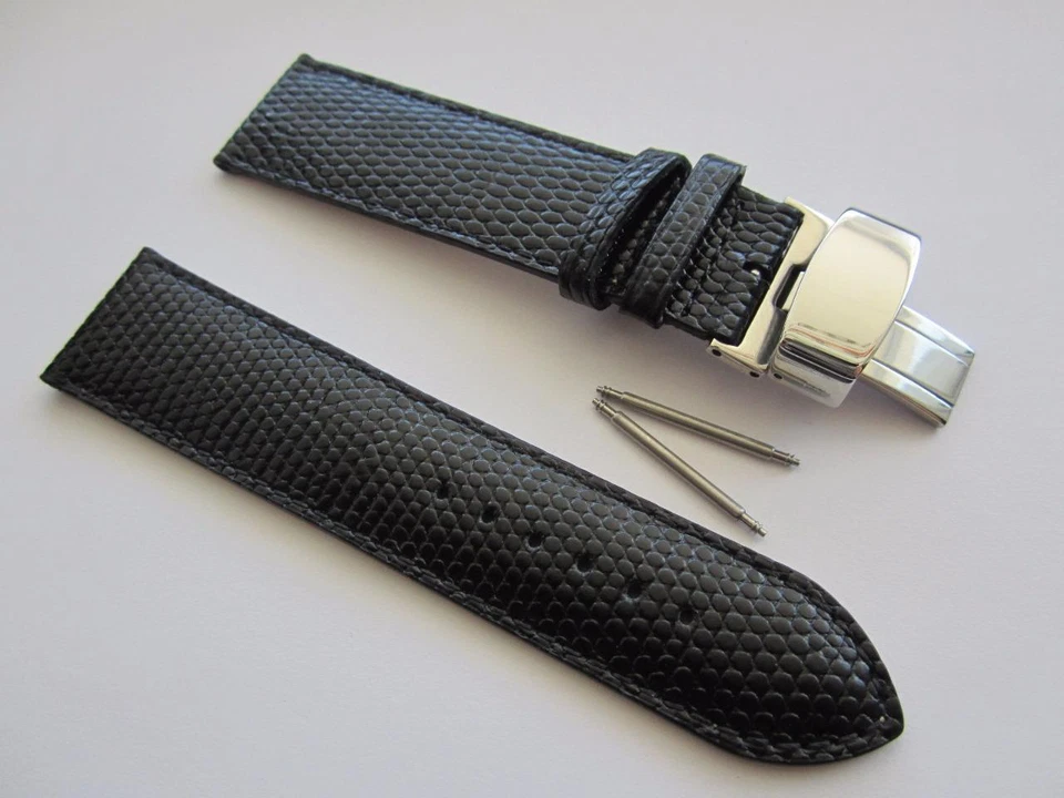 Correa de reloj SS antialérgica grano lagarto negro 22 mm correa de despliegue Foto 1 de 1