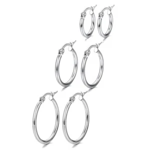 3Pair Silver Small Hoop Earrings for Women Girl Stainless Steel Huggie Cartilage - Picture 1 of 15