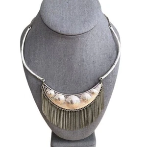 Charming Charlie Silver Choker Medallion with Fringe Necklace - Greek Goddess - Picture 1 of 7